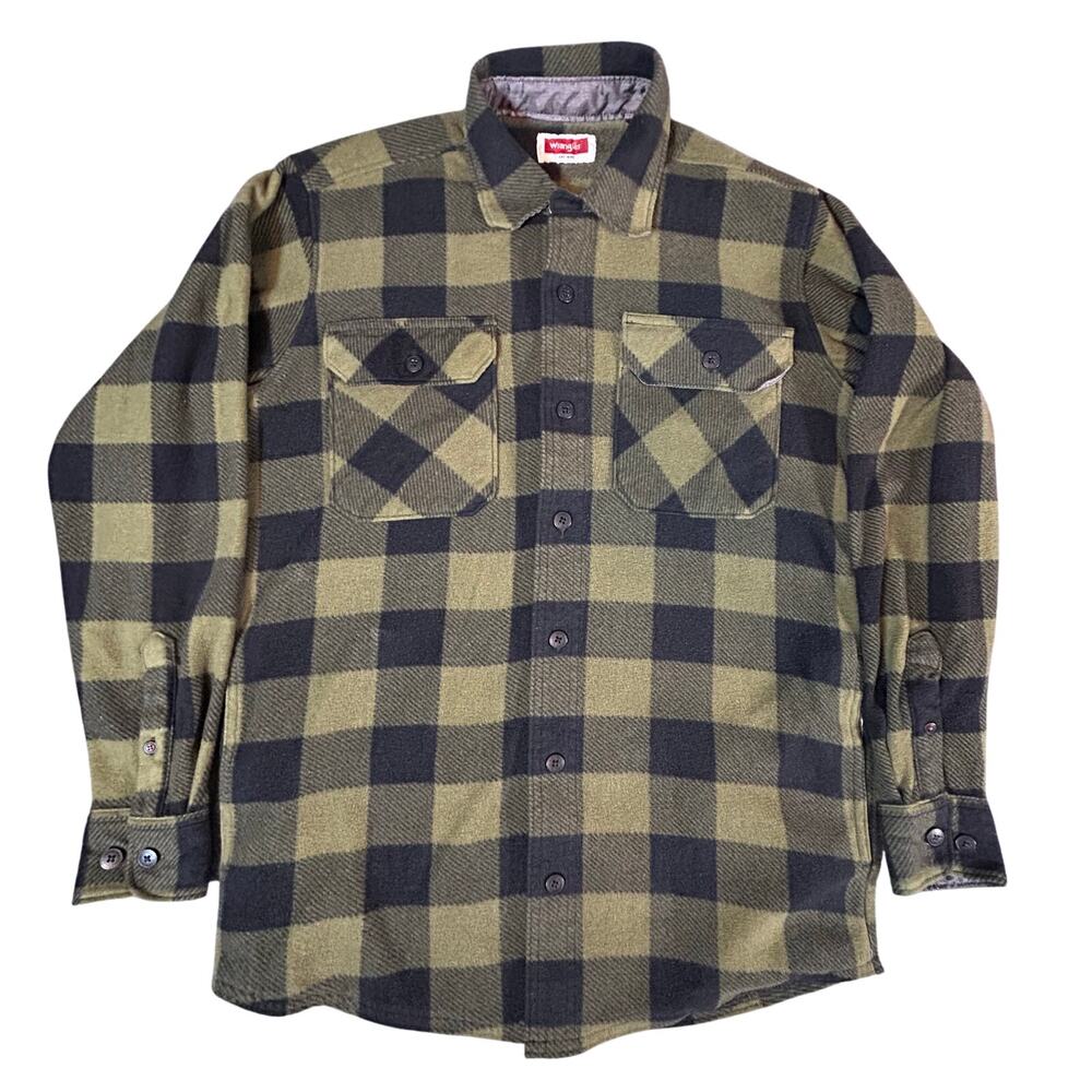Wrangler Heavy Flannel Shirt Jacket Shacket Green Black Plaid Men's Size S